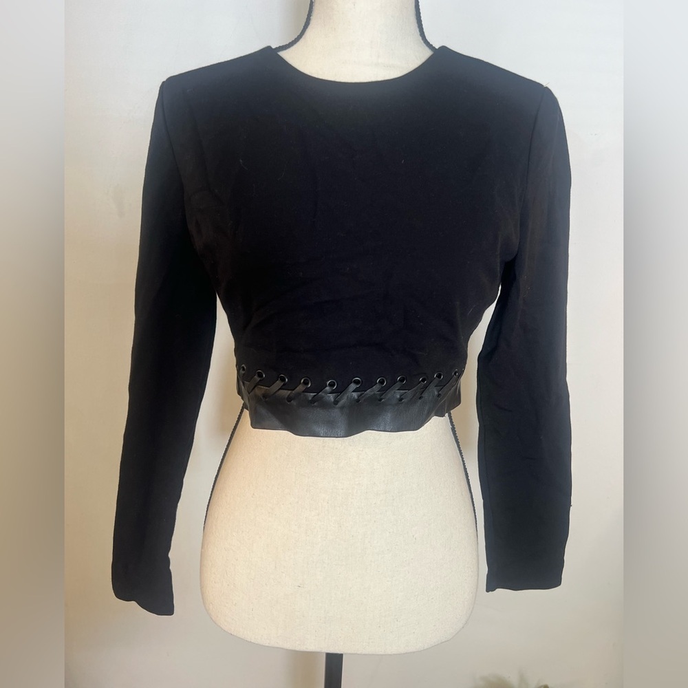Marciano Black Crop Top with Leather Detail